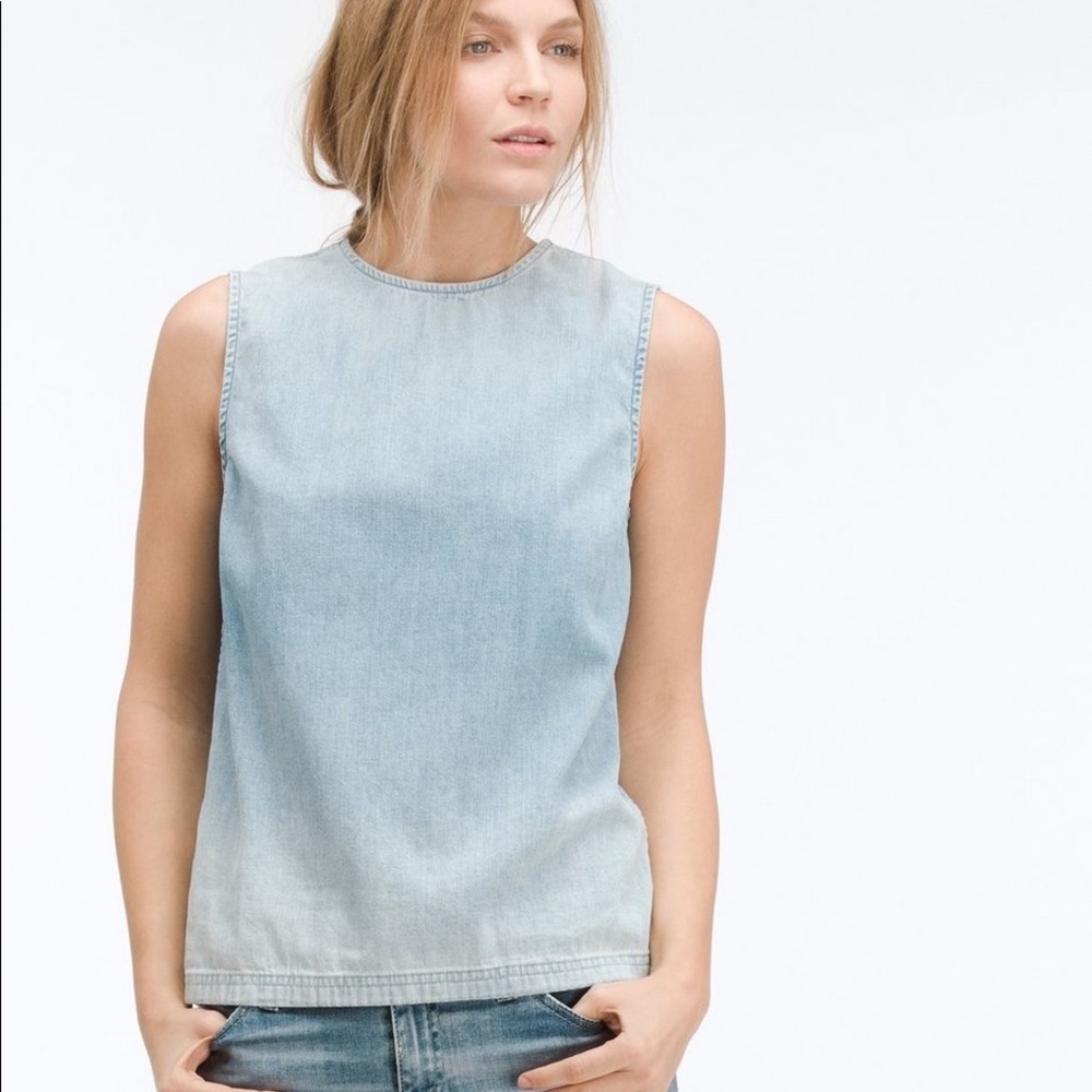 Adriano Goldschmied Teagan Shell Light Wash Sleeveless Denim 100% Cotton Top